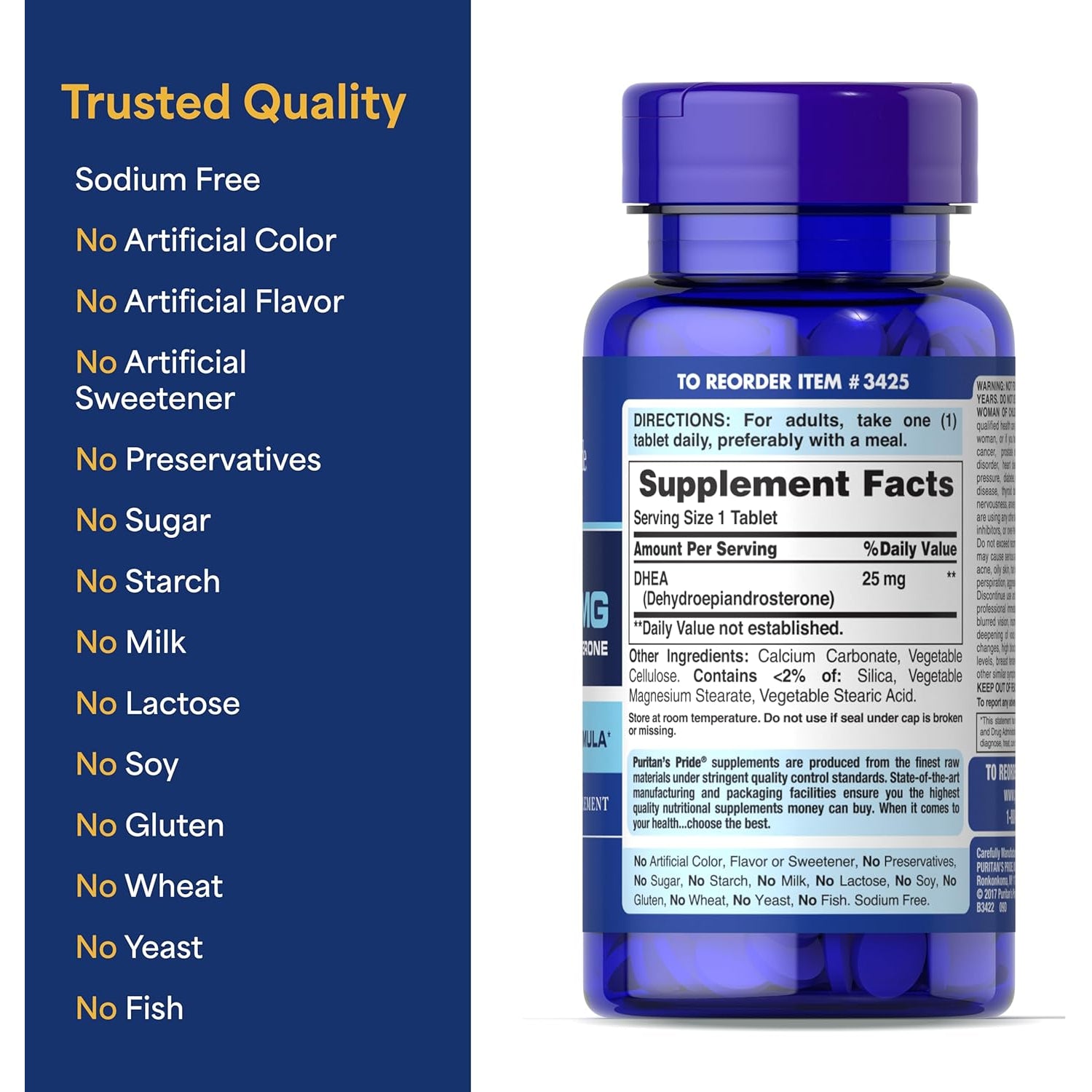Puritan'S Pride Youth Guard™ DHEA for Women and Men 25Mg, Dietary Supplement Forhealthy Aging, 250 Tablets