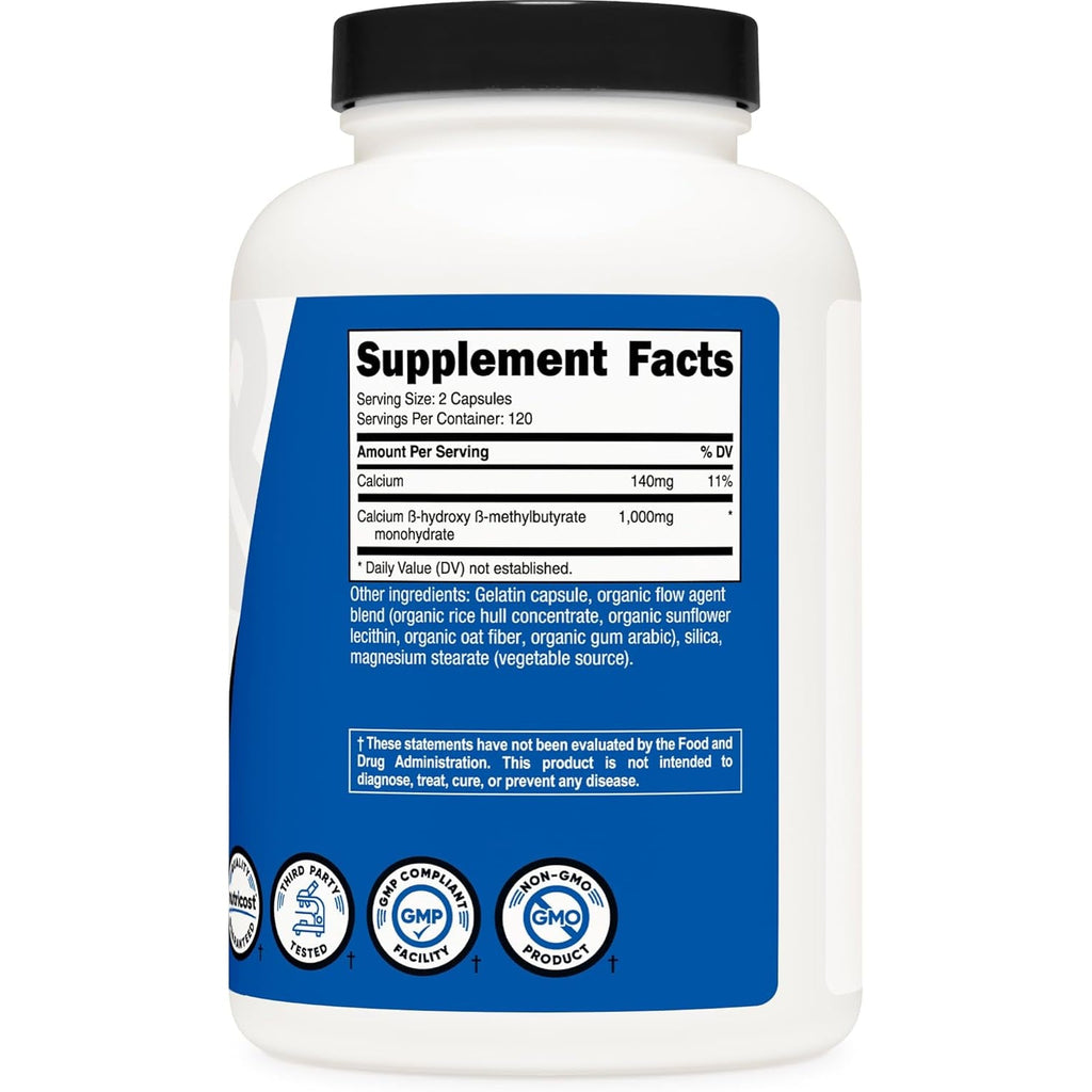 Nutricost HMB (Beta-Hydroxy Beta-Methylbutyrate) 1000Mg (240 Capsules) - 500Mg per Capsule, 120 Servings - Gluten Free and Non-Gmo