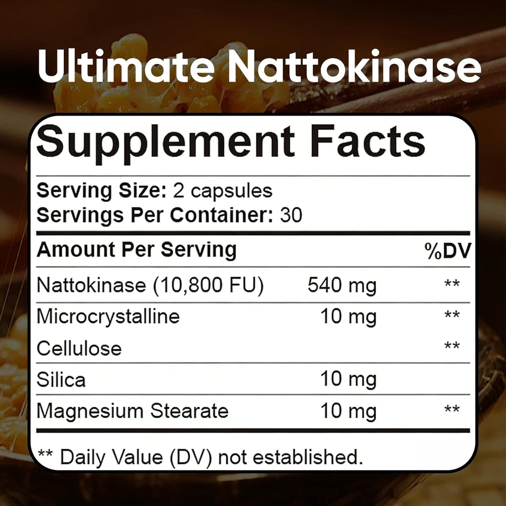 Ultimate Nattokinase Supplement with 10,800 FU of Nattokinase, Natural Support for Circulation & Cardiovascular Health, Odorless Fermented Soy Enzyme, Easy Daily Routine, 60 Capsules