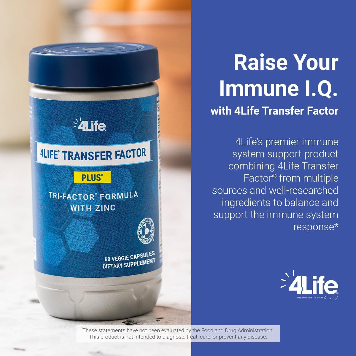 4Life Transfer Factor plus - Support with Zinc, Super Mushroom Blend (Maitake, Shiitake, Agaricus), and Colostrum & Egg Yolk Extracts - 60 Capsules
