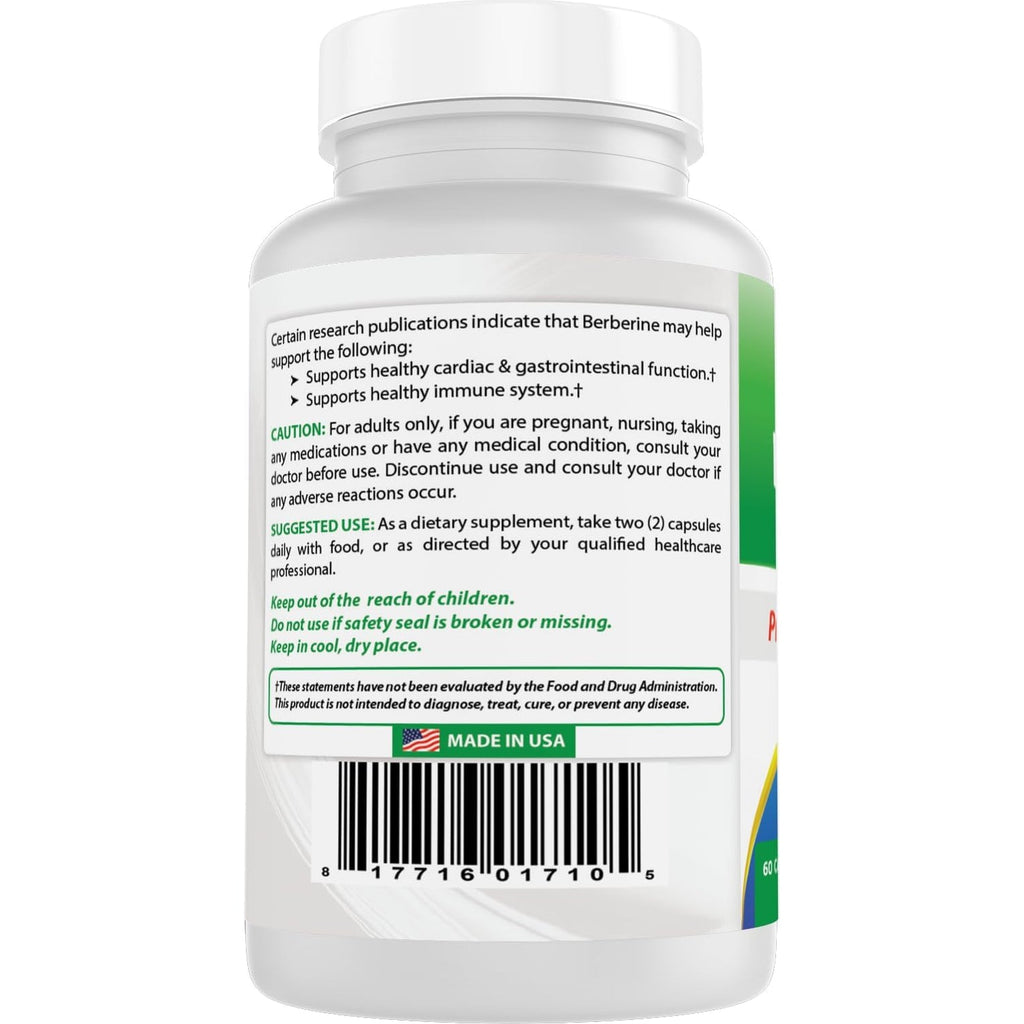 Best Naturals Berberine plus 1000Mg per Serving, (Non-Gmo) 60 Capsules - Contains Berberine HCL 1000Mg, Vitamin C 120Mg & Zinc Gluconate 30 Mg
