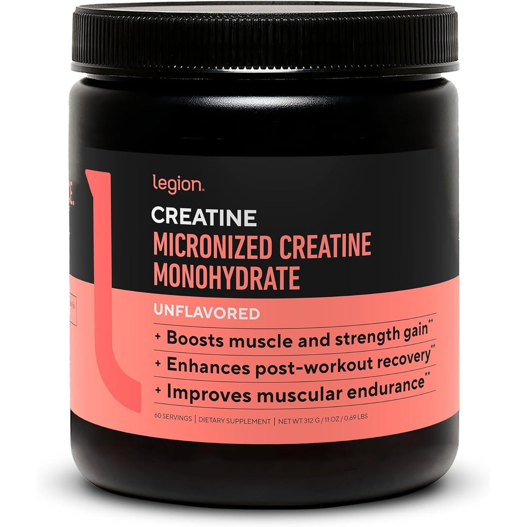 LEGION Micronized Creatine Monohydrate Supplement - Clean Creatine Powder for Muscle Gain & Post Workout Recovery - Micronized Creatine Supplement for Maximum Absorption (60 Servings, Unflavored)