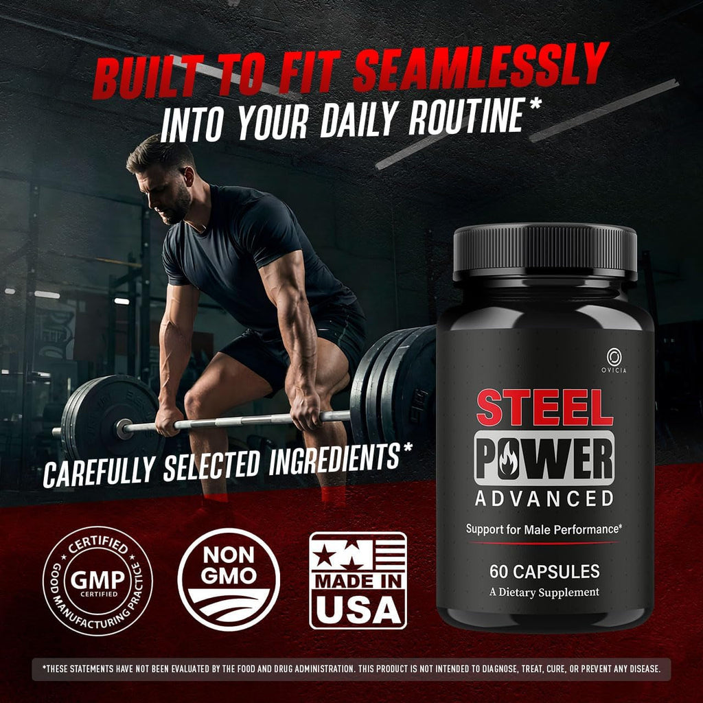 Steel Power - Steel Power Pills All Natural Maximum Strength, Daily Steelpower Capsules Premium Advanced Support Formula for Overall Health & General Wellness, 60 Capsules for 1 Month