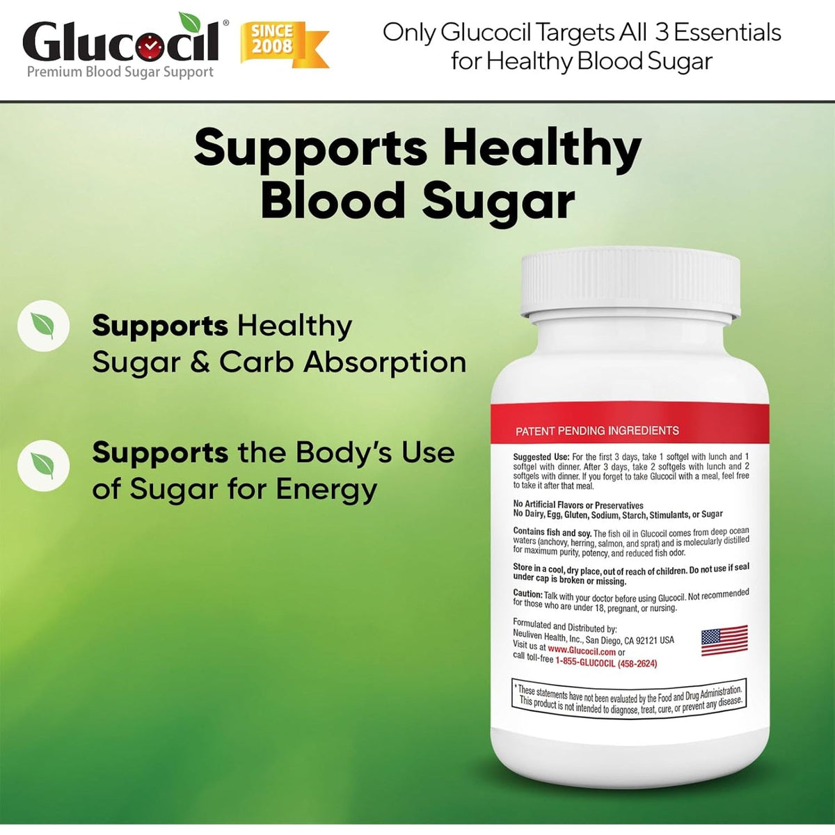 Glucocil – Softgels - Premium Blood Sugar Support - over 2 Million Bottles Sold - Supports the 3 Essentials for Healthy Blood Sugar - since 2008, with Berberine, Proprietary Mulberry Leaf, and More