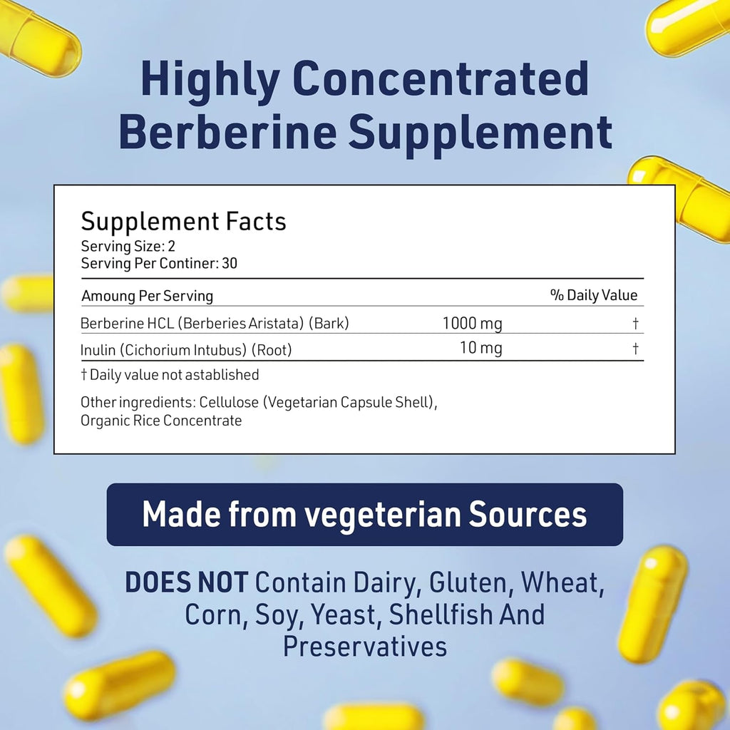Ageimmune Berberine 1000Mg Supplement Complex with Inulin Prebiotic - Berberine HCL 500Mg per Capsule - Doctor Formulated and Third Party Tested Berberine Supplement