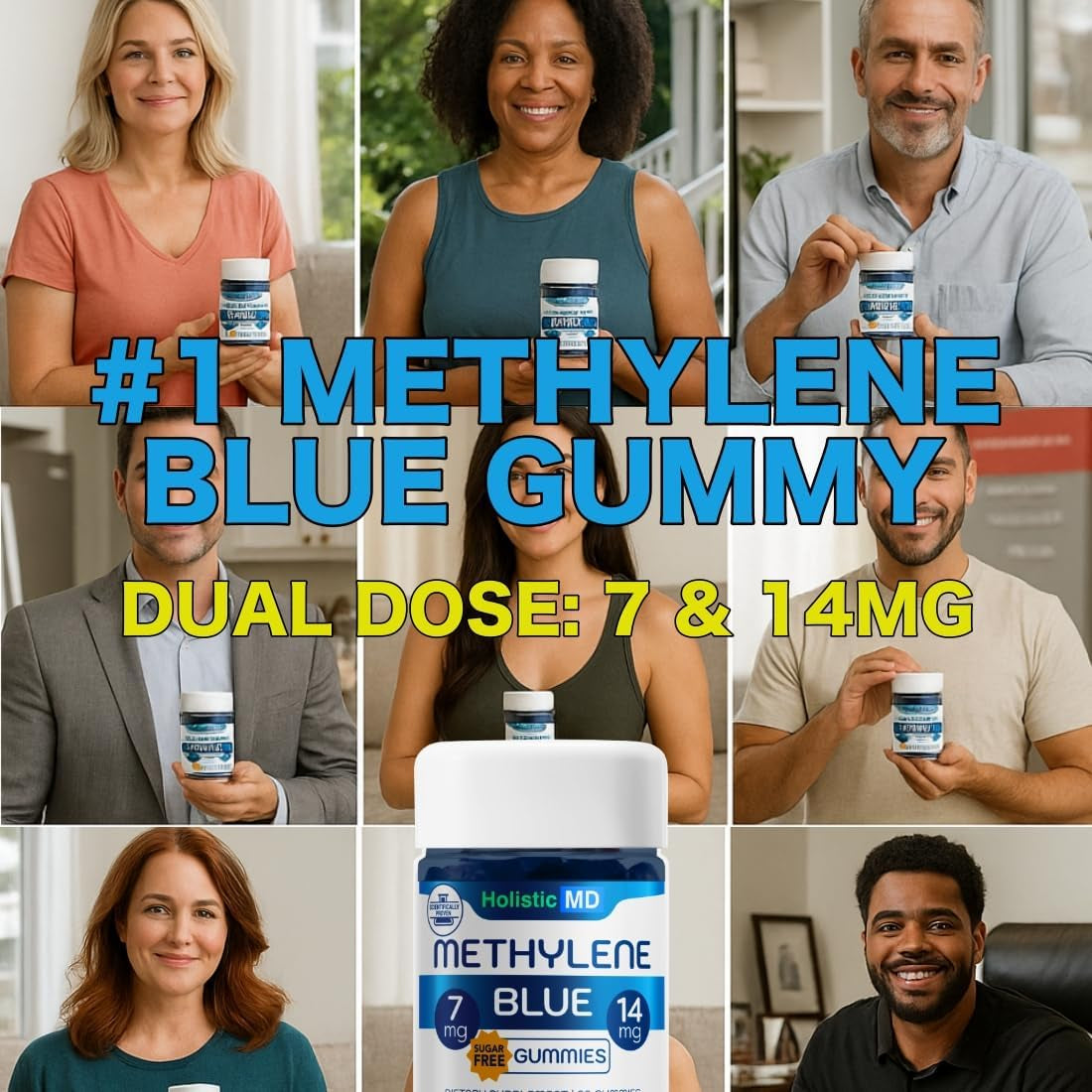 Methylene Blue for Humans USP Pharma Grade 7Mg and 14Mg Dose - 3Rd Party Certified Quality - Sugar Free Vegan - Berry Flavor 60 Gummies