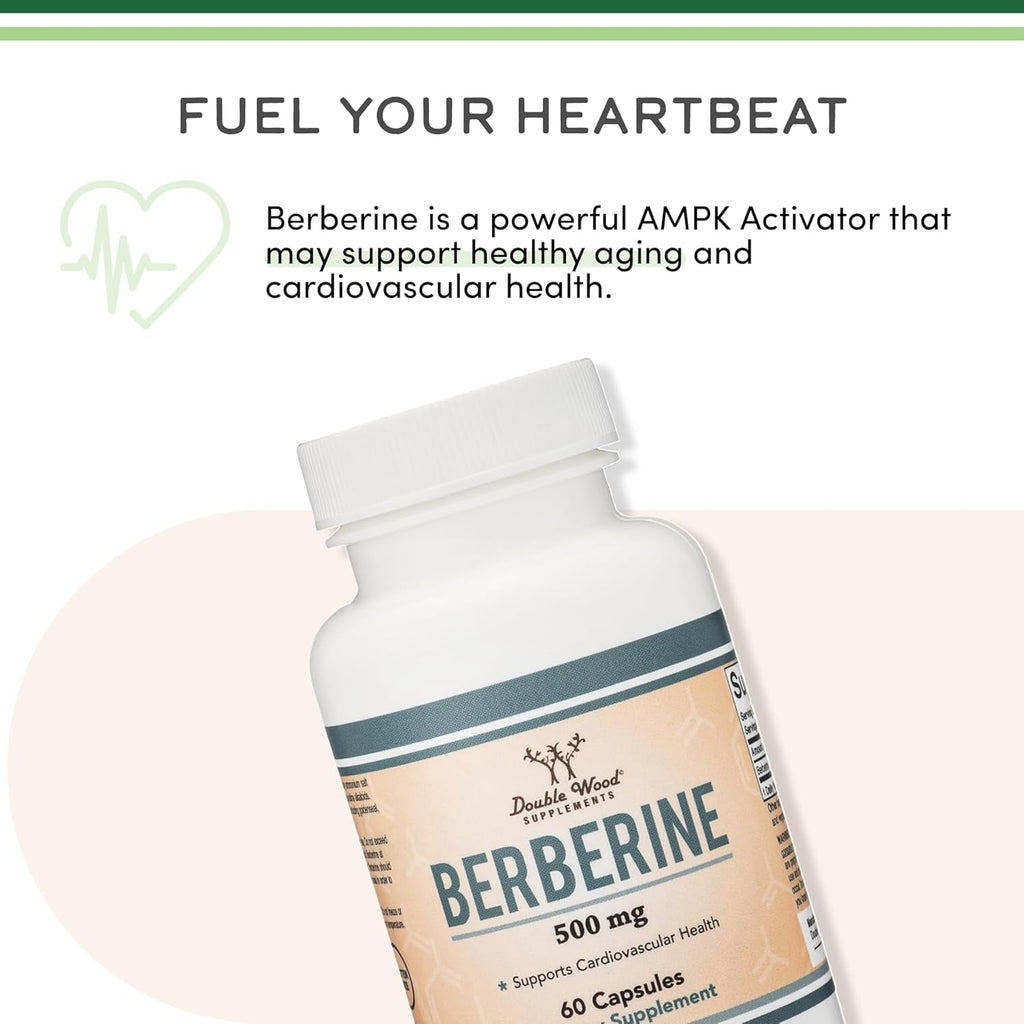 Berberine Supplement 500Mg, High Purity 97% Hcl, 60 Capsules (Third Party Tested, Non-Gmo, Gluten Free, Vegan Safe) AMPK Activator - Berberine HCL for Cardiovascular Health by Double Wood