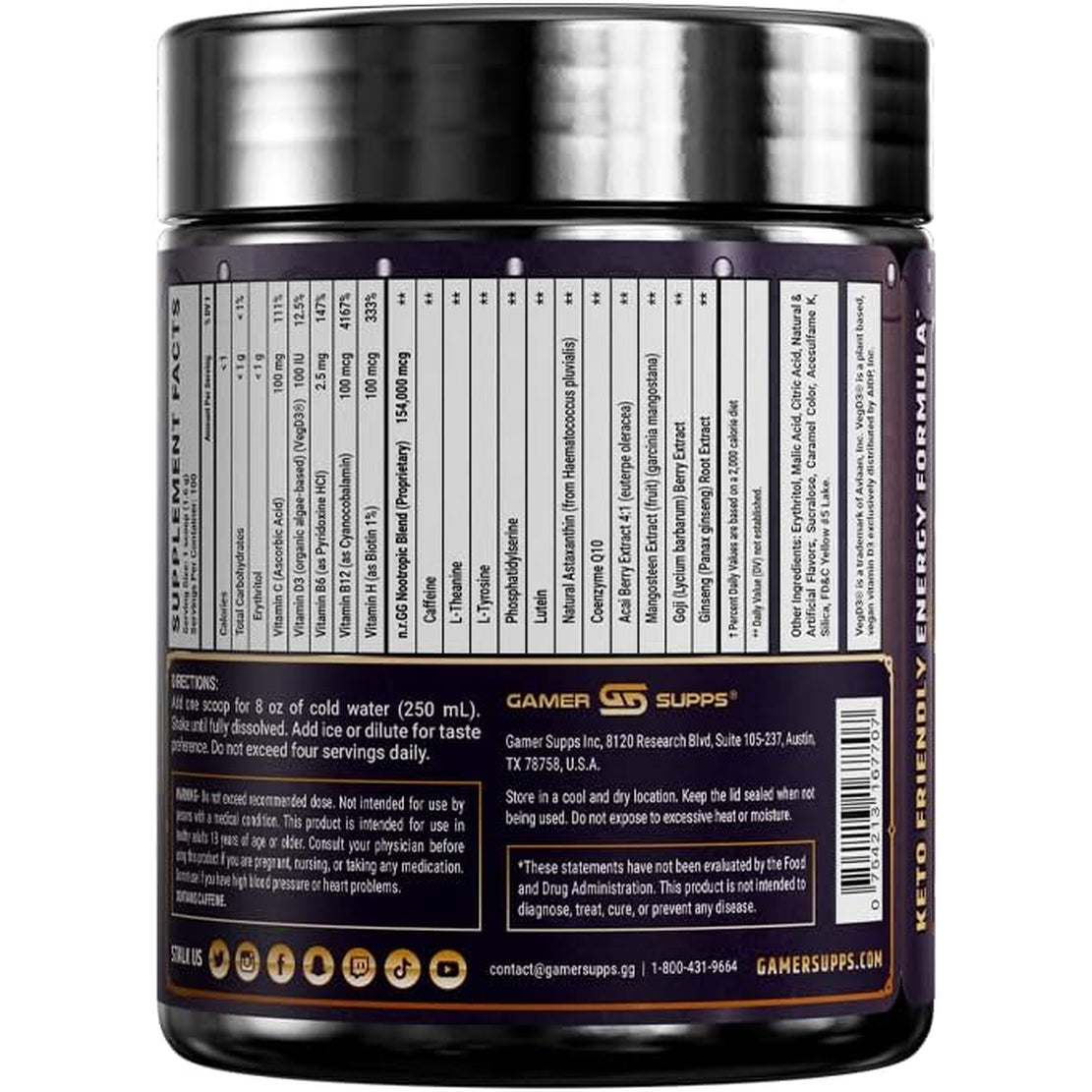 Gamer Supps GG Energy - Crusaderade by Swaggersouls (100 Servings) - Keto Friendly Gaming Energy and Nootropic Blend, Sugar Free + Caffeine + Vitamins + Immune Support, Powder Drink