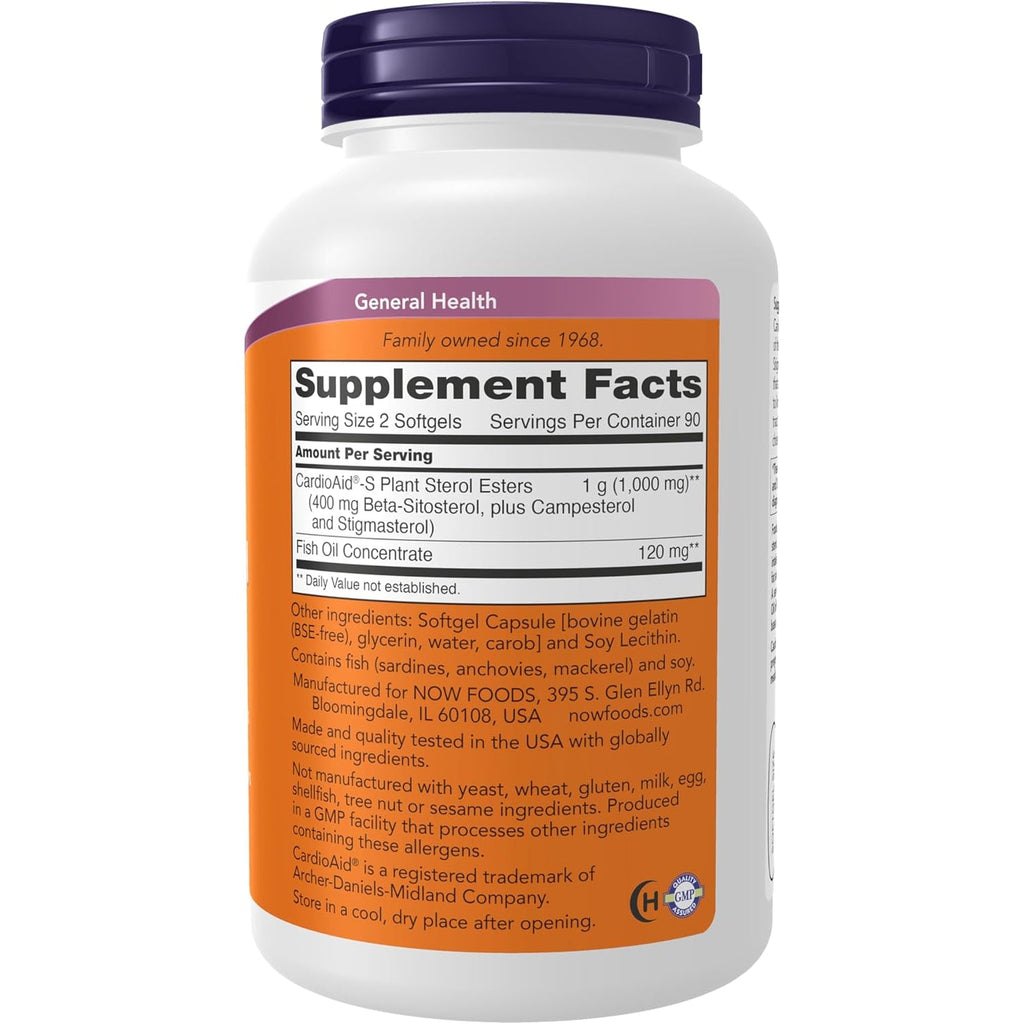 NOW Foods Supplements, Beta-Sitosterol Plant Sterols with Cardioaid®-S Plant Sterol Esters and Added Fish Oil, 180 Softgels