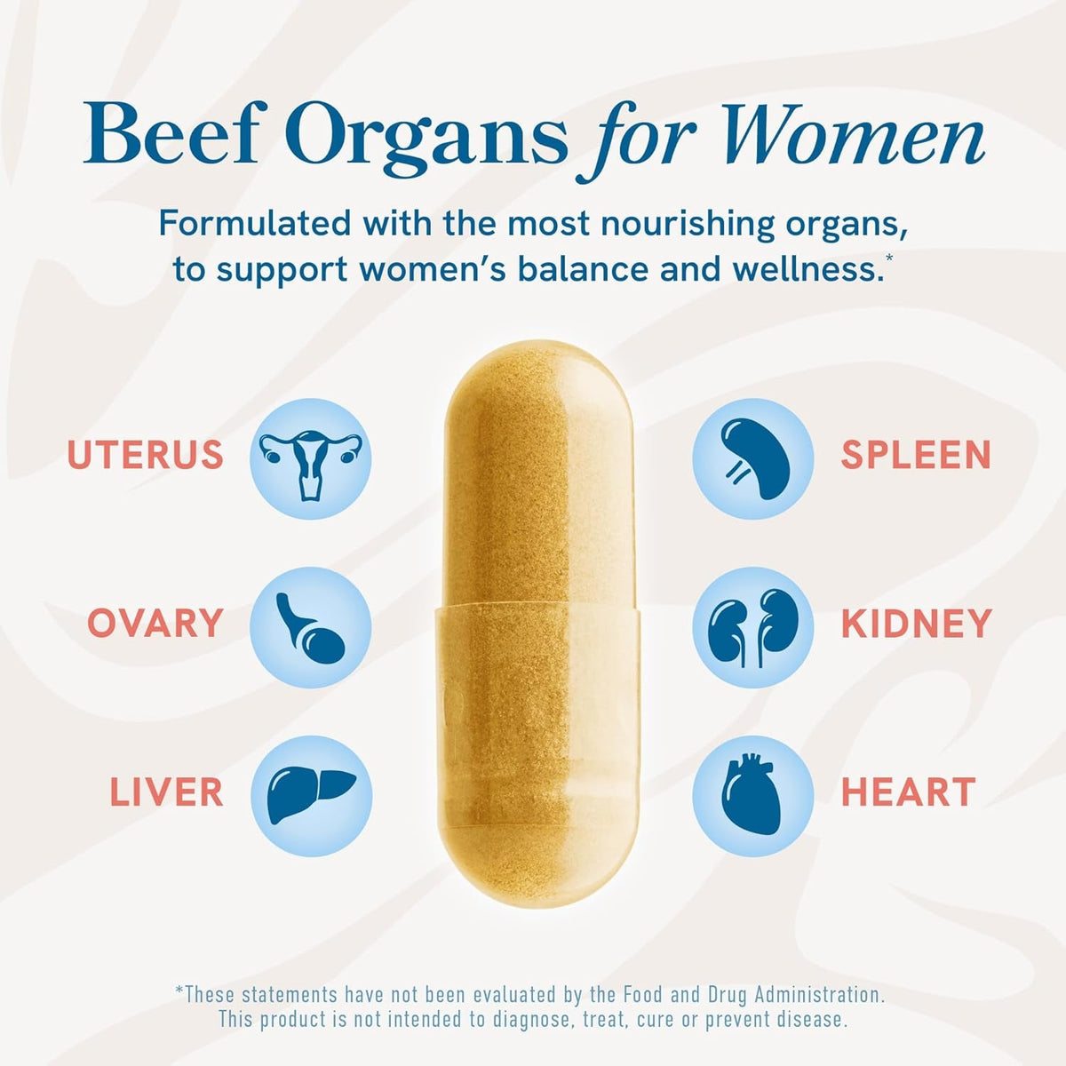 Beef Organ Supplement for Women | Uterus, Ovary, Liver, Spleen, Kidney & Heart | Superfood for Hormone Health & Energy Support | 100% Grass Fed & Pasture Raised Beef Organs for Women | 60 Ct.