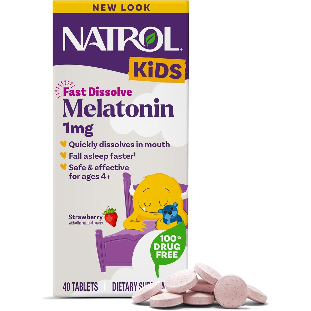 Natrol Kids Fast Dissolve Melatonin 1 Mg, Dietary Supplement for Restful Sleep, Sleep Tablets for Kids, 40 Strawberry-Flavored Melatonin Tablets, 40 Day Supply