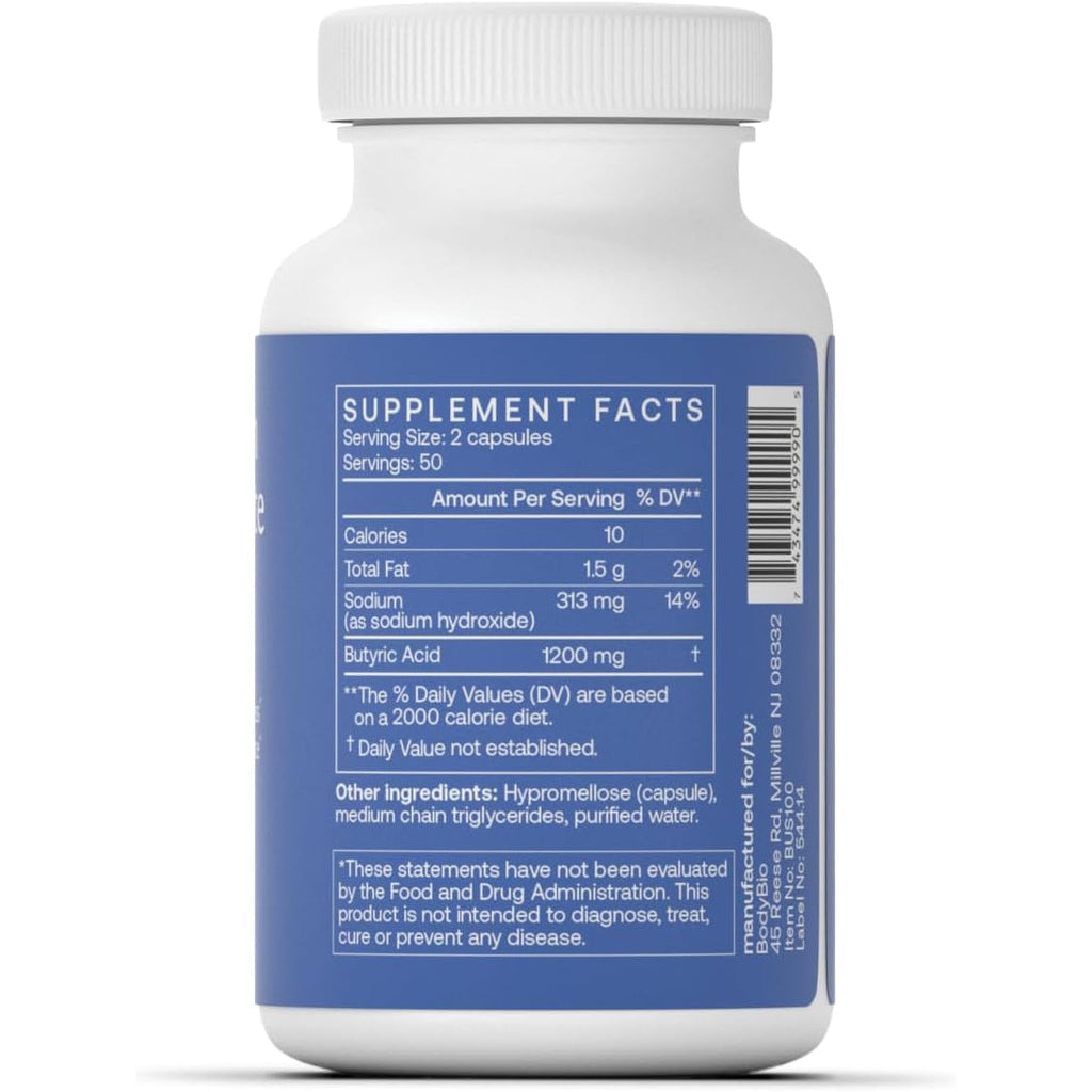 Bodybio Butyrate - Postbiotic for Gut Health, Digestive Support, Bloat, Gas & Constipation Relief, Leaky Gut Repair - Sodium + Butyric Acid Supplement for GI Wellness