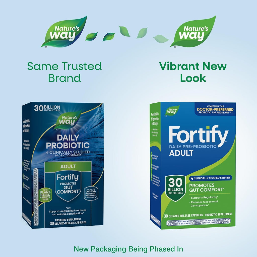 Nature'S Way Fortify Daily Pre+Probiotic Adult 30 Billion, Probiotics for Immune and Digestive Health Support*, 30 Billion Live Cultures, 30 Capsules