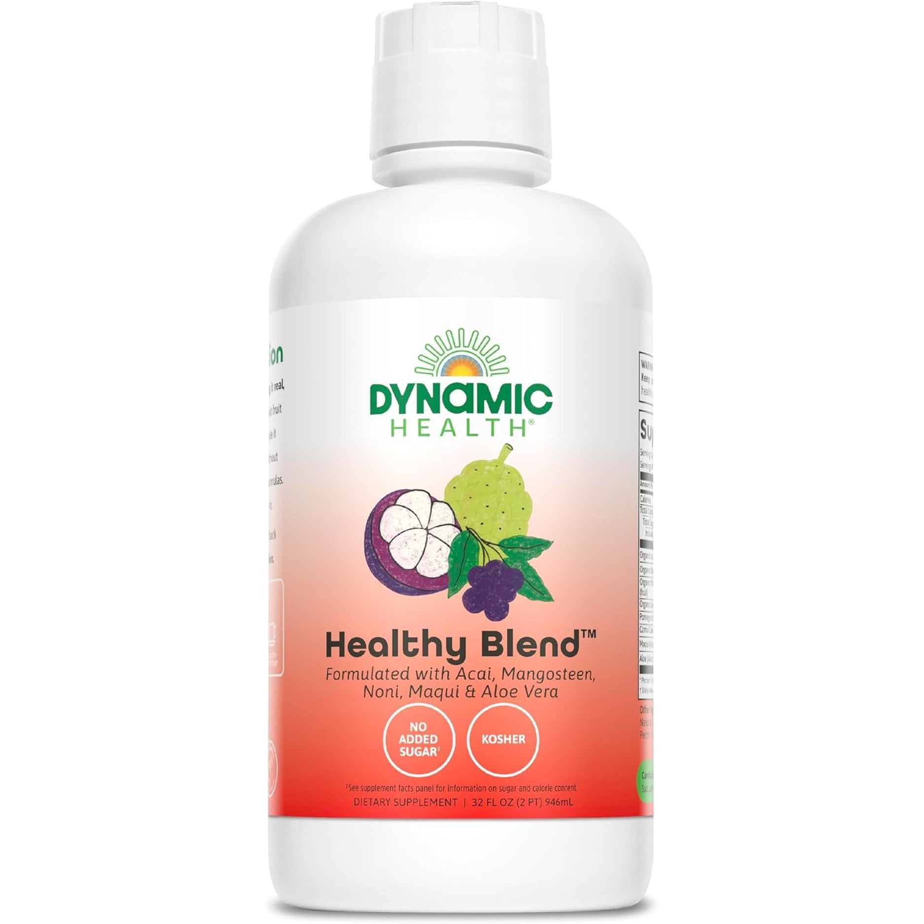 Dynamic Health Healthy Blend with Acai, Mangosteen, Noni, Maqui & Aloe Vera, No Additives, Immune System Support, Antioxidant, Vegan, Gluten Free, Non-Gmo, 32 Fl Oz