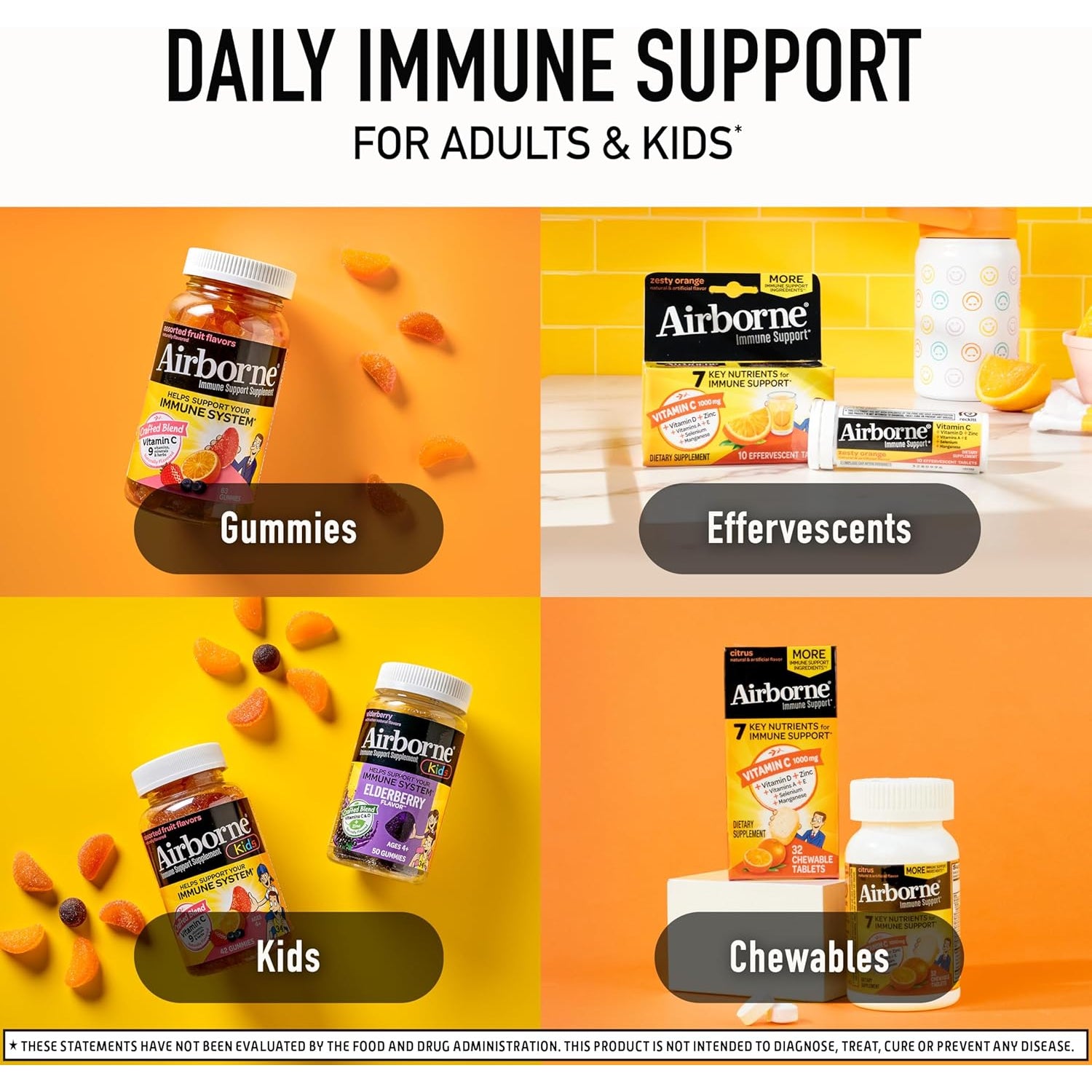 Airborne Immune Essentials Gummies, Orchard Fruit, 132Ct | 400Mg Vitamin C + Vitamins A, D, E, Zinc & B Vitamins | Daily Immune Support Gummies | Gluten Free, No Artificial Flavors