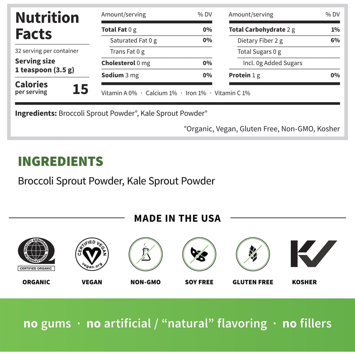 Sprout Living Broccoli and Kale Organic Sprout Mix, Freeze Dried Superfood Greens Powder, 100% Pure, Vegan, Non-Gmo, Gluten Free (4 Ounces, 32 Servings)