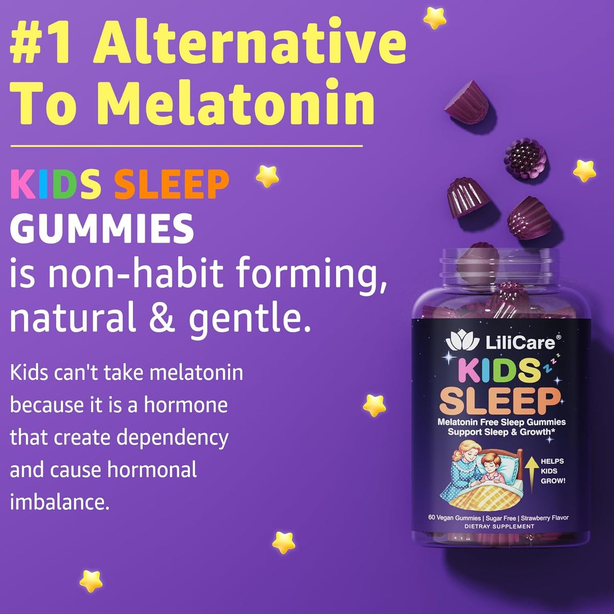 Kids Sleep Gummies - Magnesium Glycinate Gummies, Melatonin Free Sleep Aid | Magnesium, Calcium, D3, B6, L Theanine | Kid Melatonin Alternative for Restful Sleep (Pack of 1)
