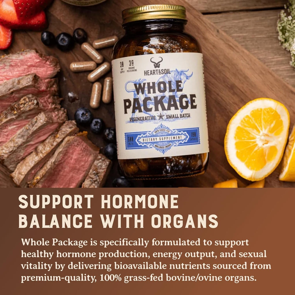 Heart & Soil – Whole Package – 100% Grass Fed & Finished Testicle, Liver & Blood Extract – Supports Male Reproductive Wellness, Hormonal Health, Energy Output & Physical Endurance – 180 Capsules