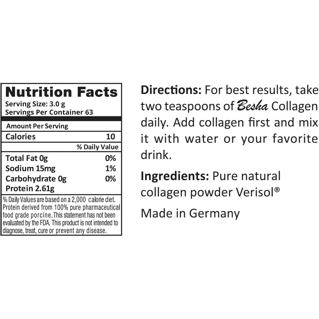 BESHA INC Verisol Collagen Bioactive Peptides (Natural Collagen Powder) Made in Germany - 2 Month Supply