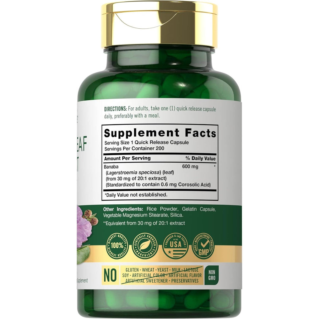 Carlyle Banaba Leaf Extract Capsules | 200 Count | Non-Gmo, Gluten Free