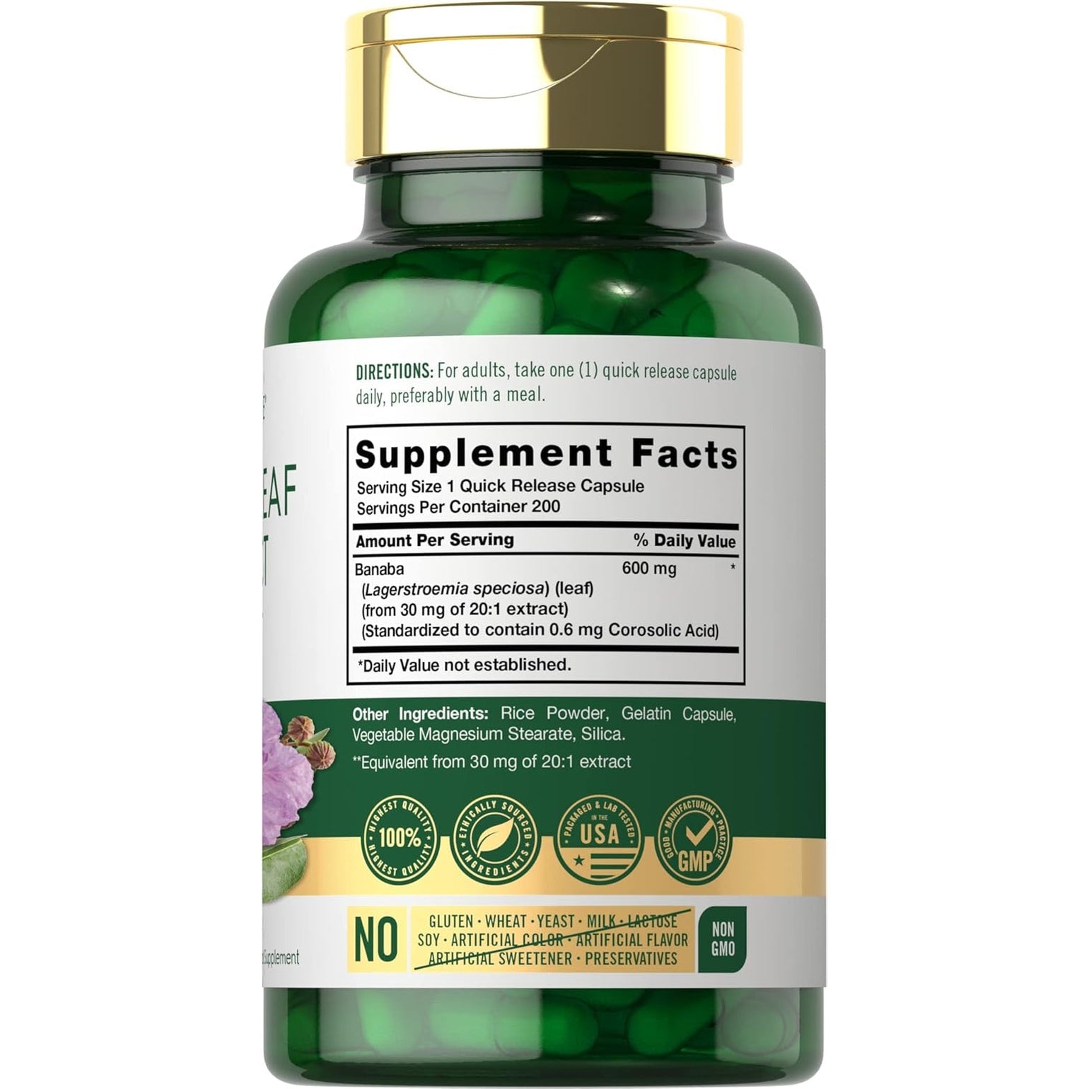 Carlyle Banaba Leaf Extract Capsules | 200 Count | Non-Gmo, Gluten Free