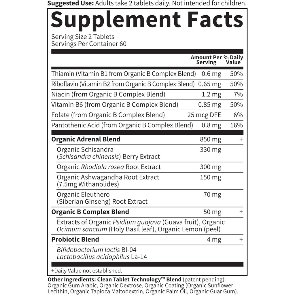 Garden of Life Organics Adrenal Daily Balance, Adaptogenic Herbs Ashwagandha, Holy Basil, B Complex & Probiotics, Organic Non-Gmo, Vegan, Gluten Free Supplement, Two Month Supply, 120 Tablets