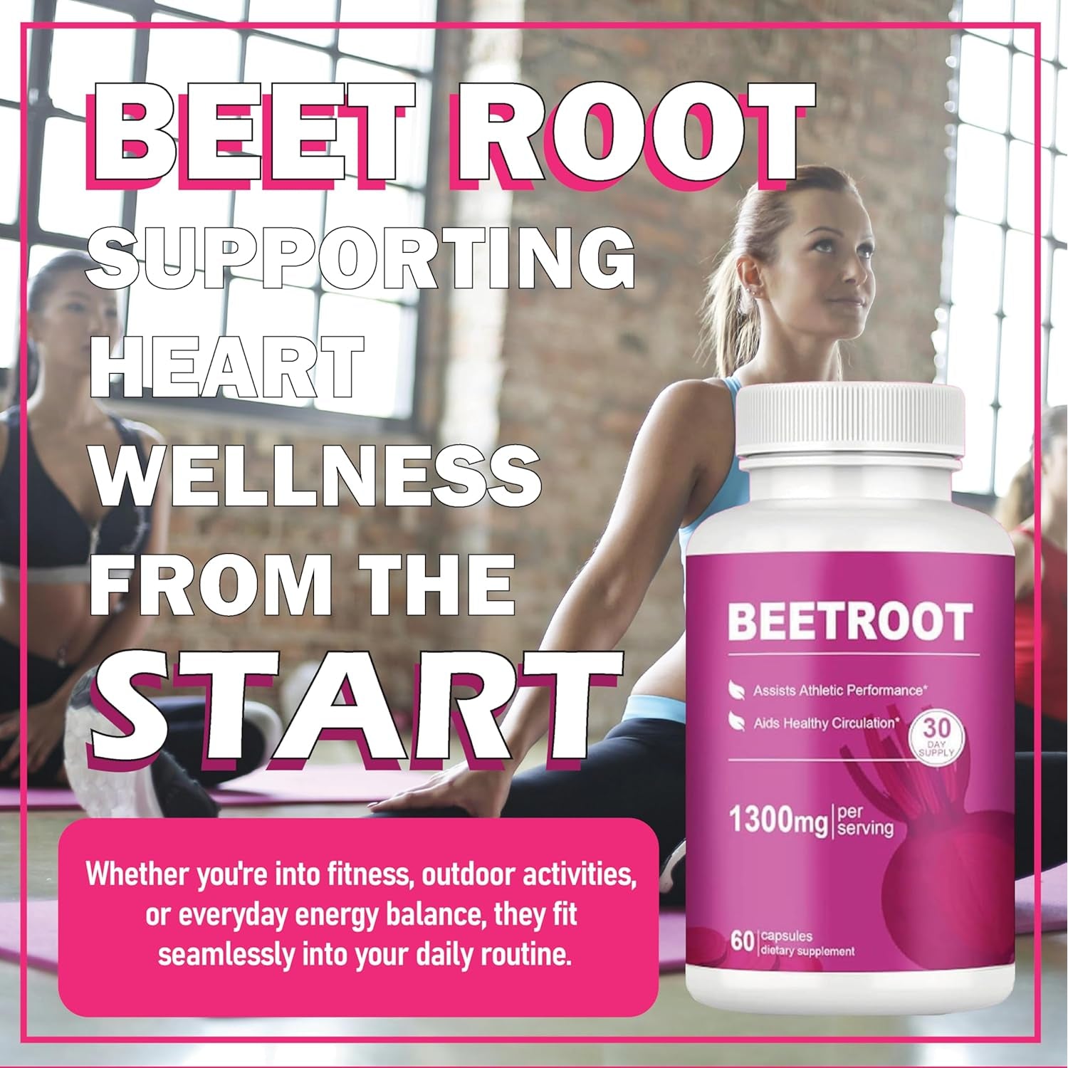 Beet Root Capsules – 1300Mg Beetroot Powder for Natural Energy & Endurance Support, Non-Gmo, 60 Capsules, 30-Day Supply (1Pc)