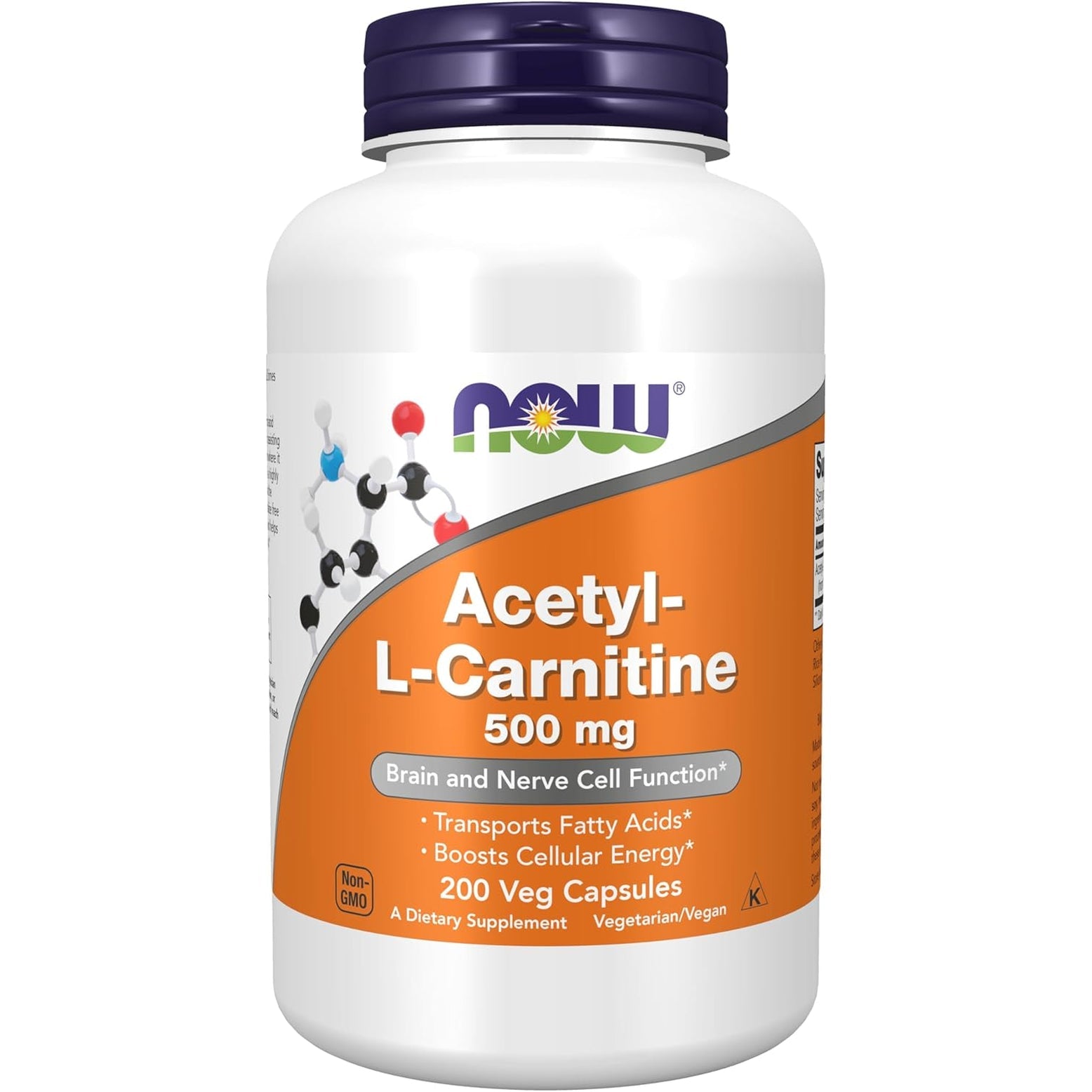 NOW Foods Supplements, Acetyl-L Carnitine 500 Mg, Amino Acid, Brain and Nerve Cell Function*, 200 Veg Capsules