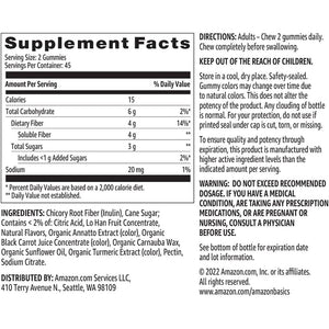 Amazon Basics Soft Fiber Gummies for Digestive Health and Regularity, Orange, Lemon & Strawberry Flavors, 90 Count, Pack of 1 (Previously Solimo)
