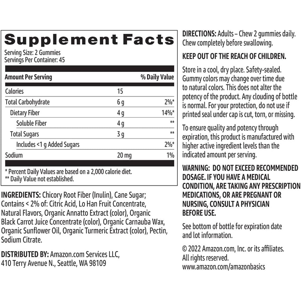 Amazon Basics Soft Fiber Gummies for Digestive Health and Regularity, Orange, Lemon & Strawberry Flavors, 90 Count, Pack of 1 (Previously Solimo)