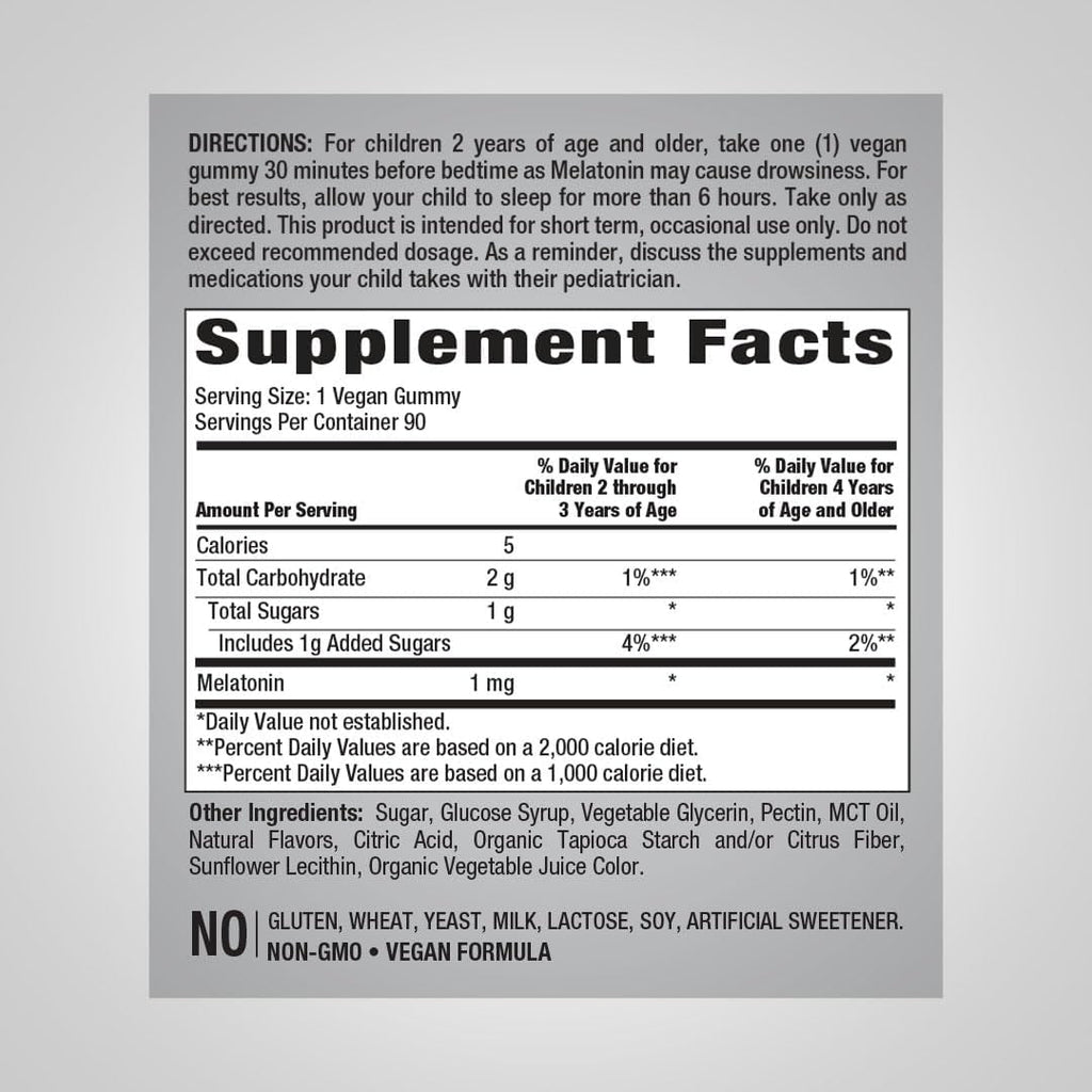 Piping Rock Kids Melatonin Gummies | 1Mg | 90 Count | Supplement for Children | Mixed Berry Flavor | Vegan, Non-Gmo, Gluten Free