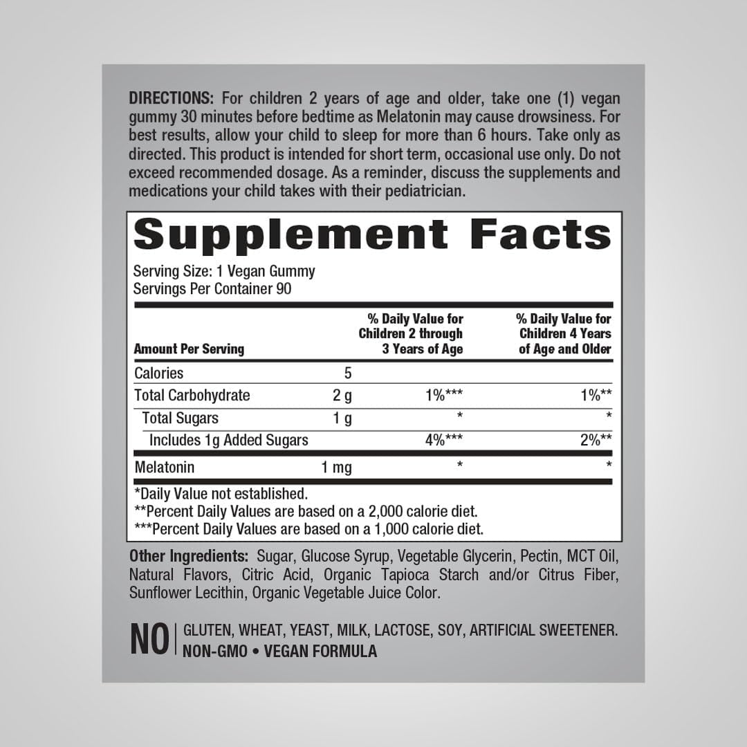 Piping Rock Kids Melatonin Gummies | 1Mg | 90 Count | Supplement for Children | Mixed Berry Flavor | Vegan, Non-Gmo, Gluten Free