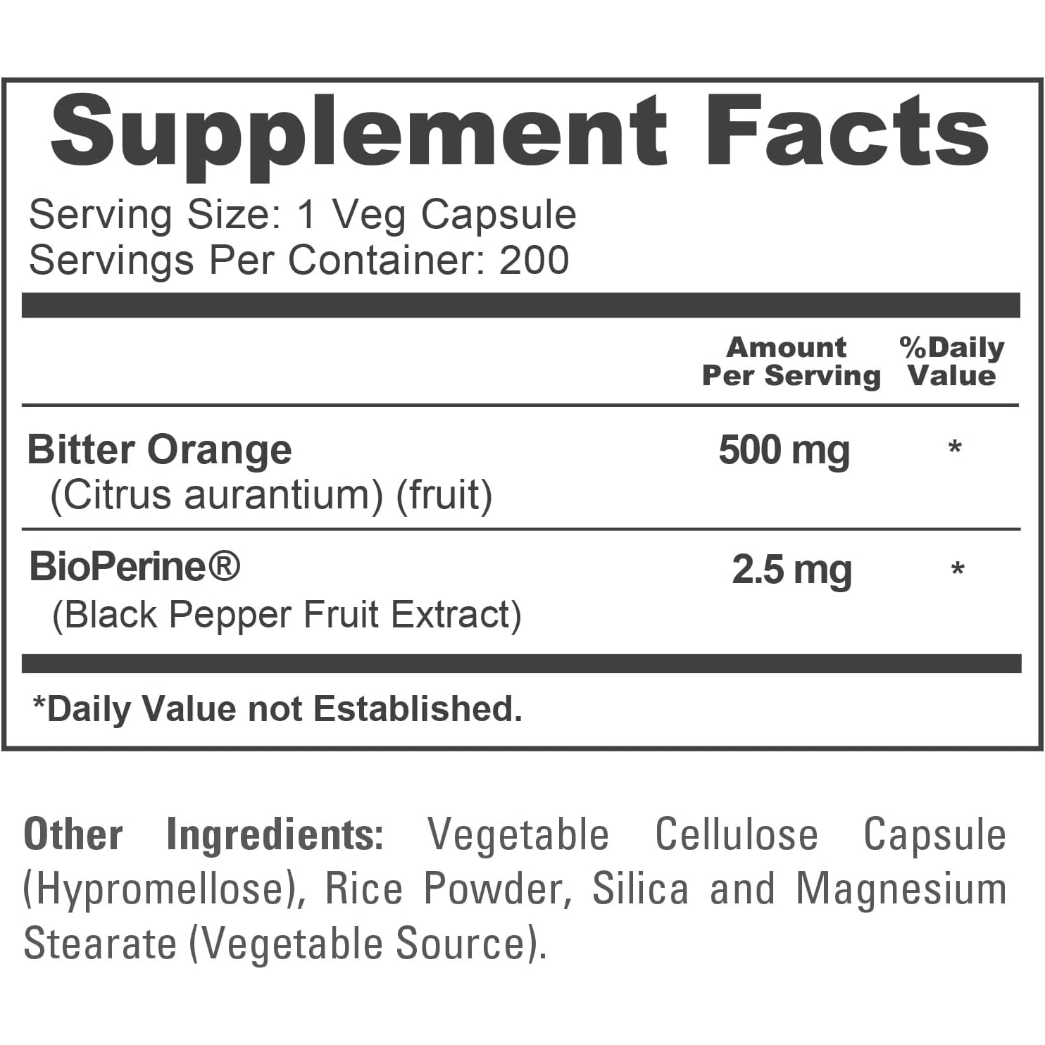 Nusapure Bitter Orange - Suitable for Vegetarian/Vegan, Non - GMO - 500Mg 200 Capsules