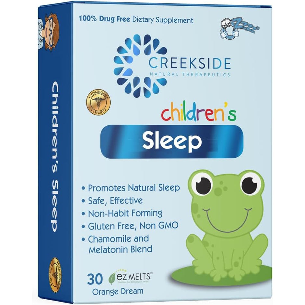 Creekside Naturals Children’S Sleep, with Melatonin and Chamomile, Zero Sugar, Vegan, Pediatrician Formulated, Orange Dream Flavor, 30 EZ Melt Tablets