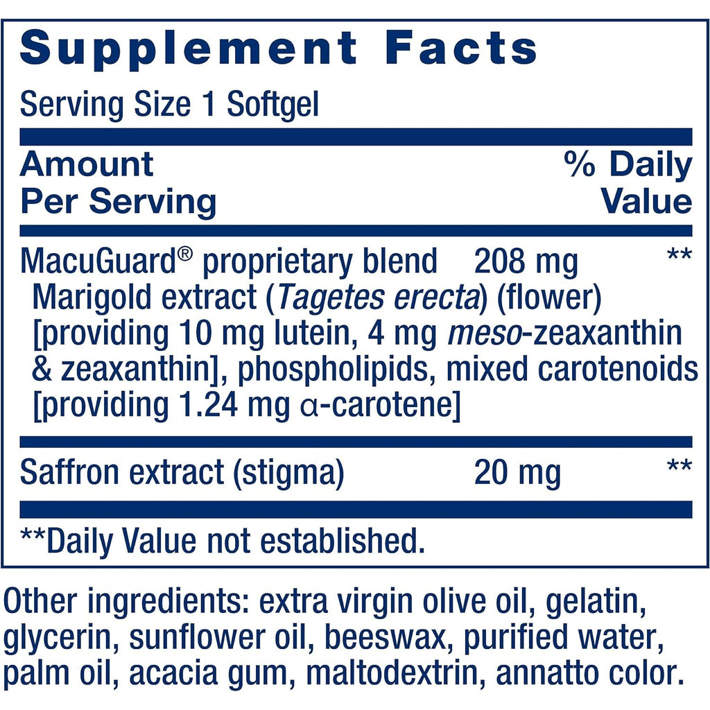 Life Extension Macuguard Ocular Support with Saffron – Eye Health Supplement for Healthy Vision – with Lutein, Meso-Zeaxanthin, Zeaxanthin, Saffron – Gluten-Free, Non-Gmo – 60 Softgels