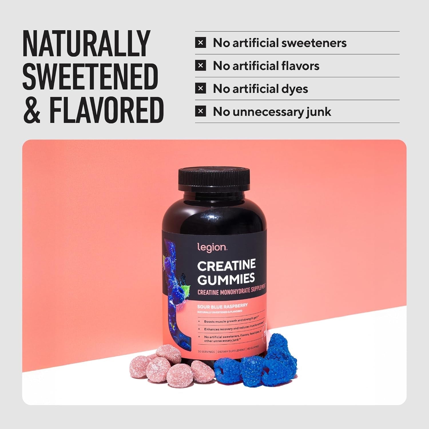 LEGION Creatine Monohydrate Gummies for Men & Women – Clean Chewable Creatine Supplement for Strength, Endurance & Muscle Recovery – 30 Sour Watermelon Flavor Servings – No Artificial Flavors