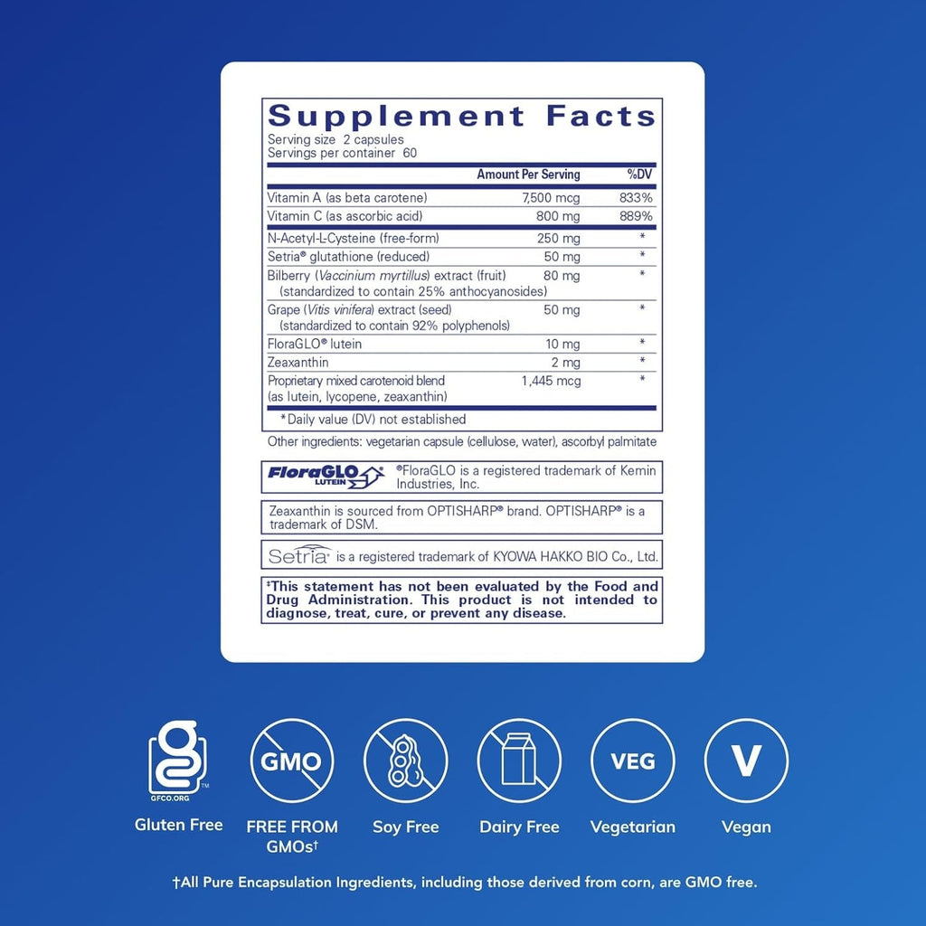Pure Encapsulations Macular Support Formula | Hypoallergenic Supplement with Enhanced Antioxidant Formula for Healthy Eyes* | 120 Capsules