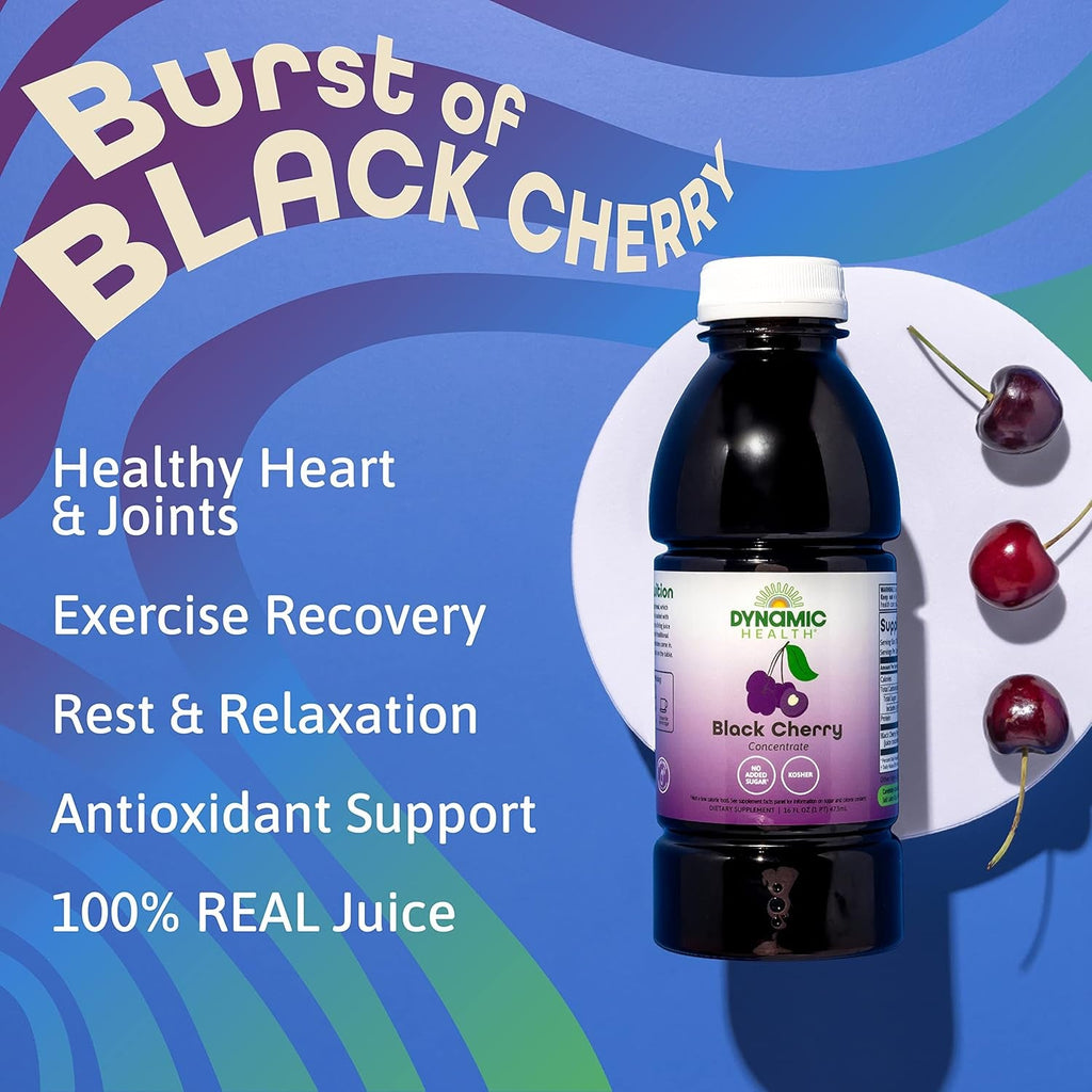 Dynamic Health 100% Pure Black Cherry Juice Concentrate, No Additives, Antioxidant Supplement, Urinary Tract & Joint Support, 16 Fl Oz