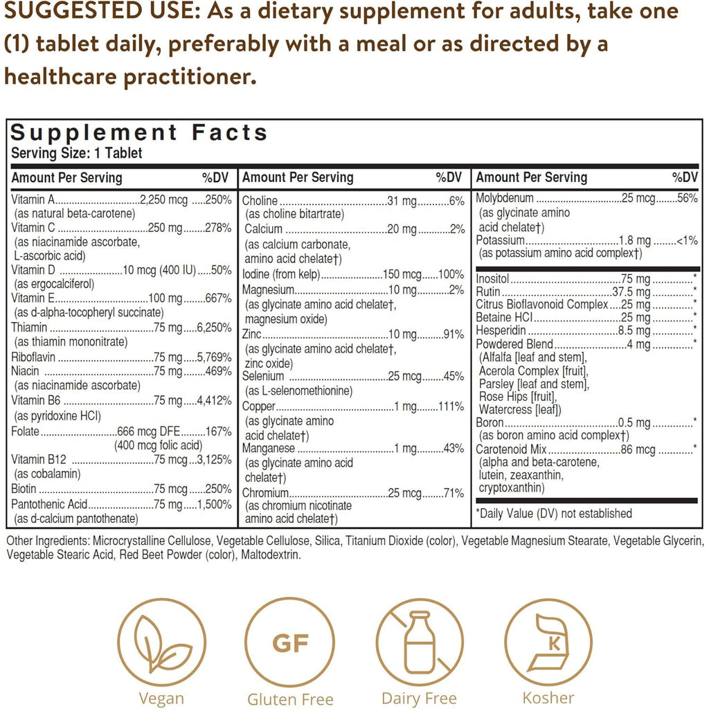 Solgar Iron-Free Formula VM-75, 90 Tablets - Multivitamin with Chelated Minerals - Vitamin A, B6, B12, C, D, E - Biotin, Magnesium, Calcium, Zinc - Vegan, Gluten & Dairy Free, Kosher - 90 Servings