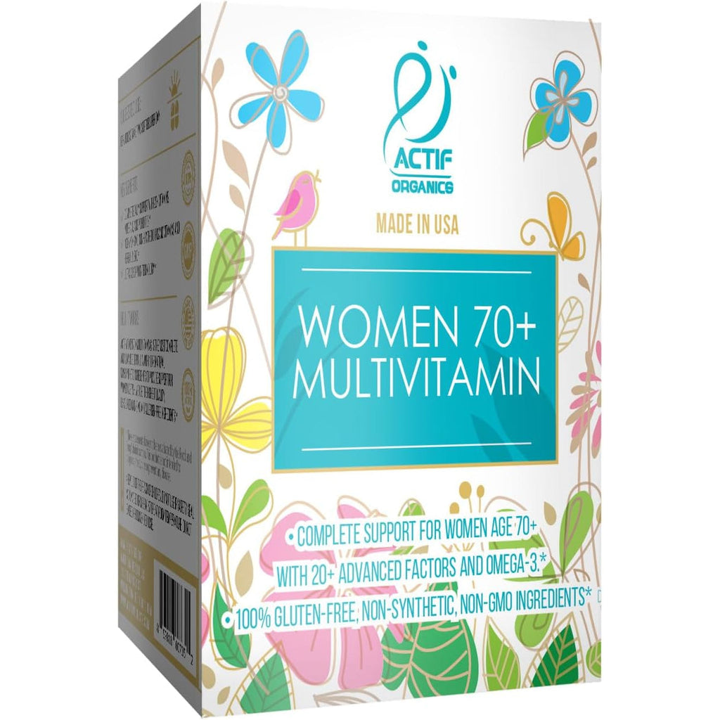 ACTIF Organic Multivitamin for Women Age 70+ with 20+ Advanced Factors and Omega-3, Non-Gmo, Made in USA, 90 Count