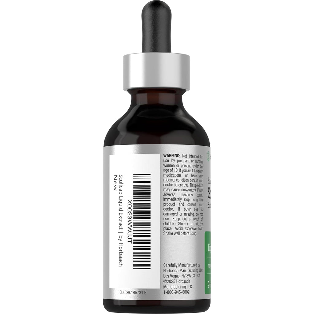 Horbaach Scullcap Herb Tincture | 2 Fl Oz | Liquid Extract Drops | Scutellaria Lateriflora | Alcohol Free, Vegetarian | Super Concentrated Supplement | Non-Gmo & Gluten Free