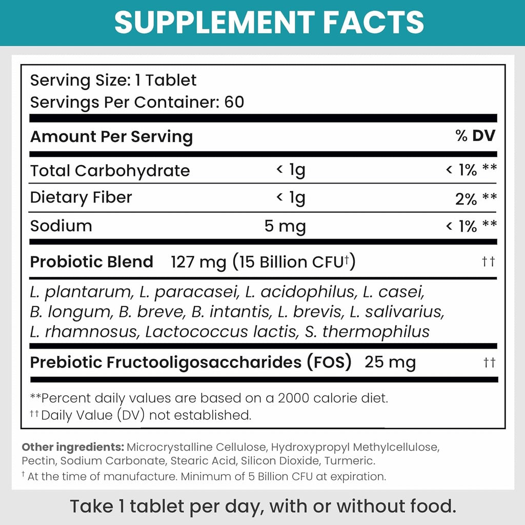 Balance ONE Time Release Probiotic – 15 Billion CFU – 12 Strains Including L. Plantarum – 15X More Survival than Capsules – Bloating & Gas Relief – Gut & Digestive Health for Women & Men – 60 Tablets