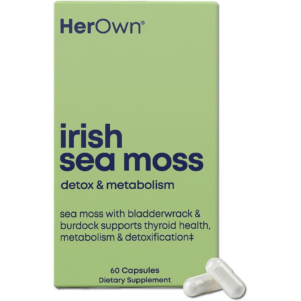Her Own Irish Sea Moss Capsules, Burdock Root, Bladderwrack, Detox, Metabolism, Immune Support, Skin Health, Natural Joint Support, Nutrient Rich Superfood High in Minerals, 60 Count