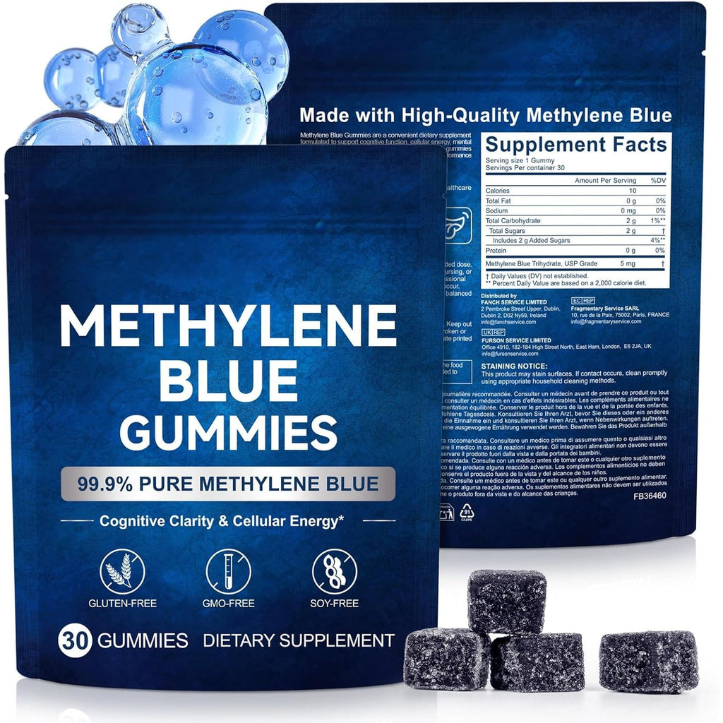 Methylene Blue Gummies 5Mg per Serving, Supports Cognitive Function, Cellular Energy, Mental Focus, Antioxidant Activity, 99.9% Pure | 30 Gummies