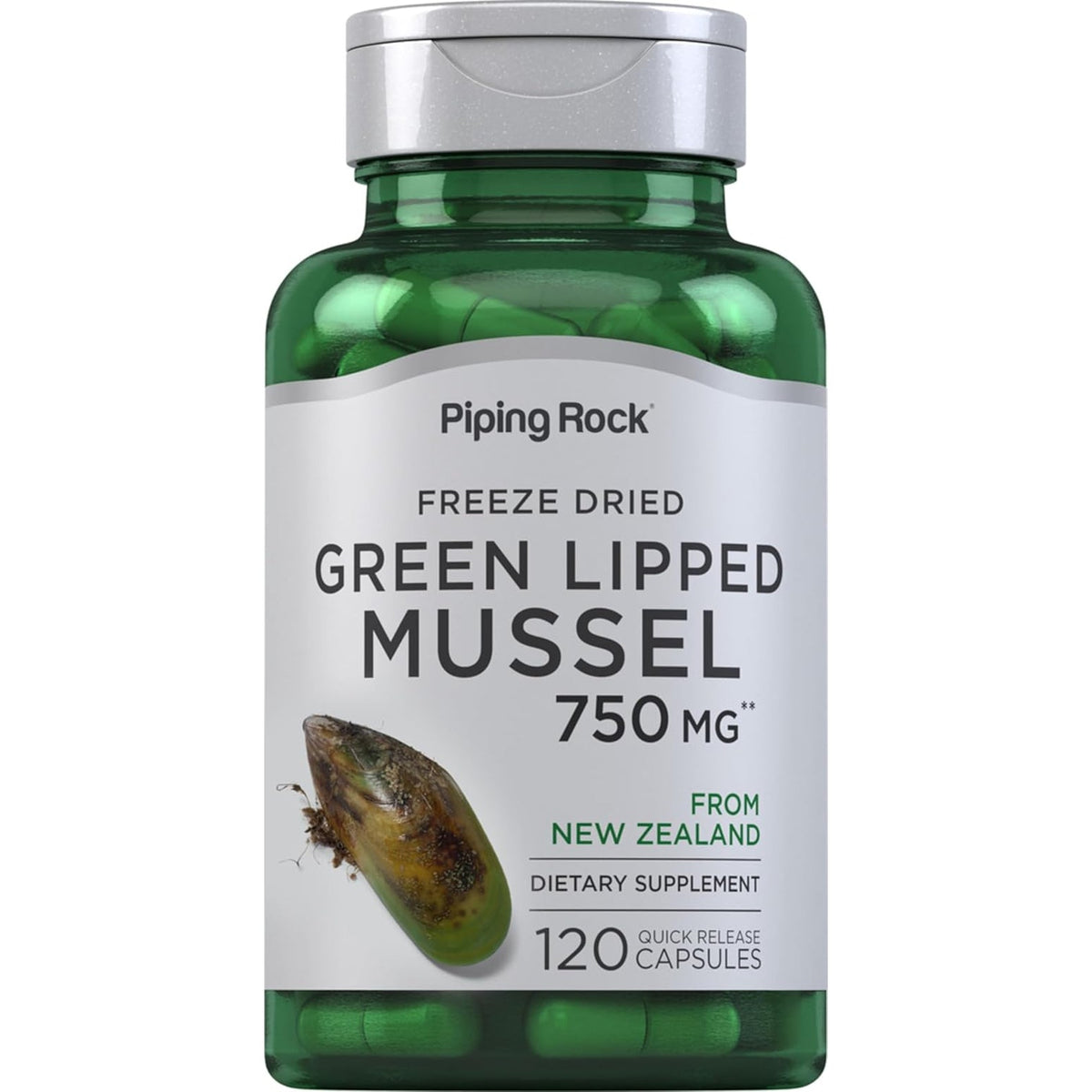 Piping Rock Green Lipped Mussel | 120 Capsules | Supplement for Humans | Freeze Dried from New Zealand | Non-Gmo, Gluten Free