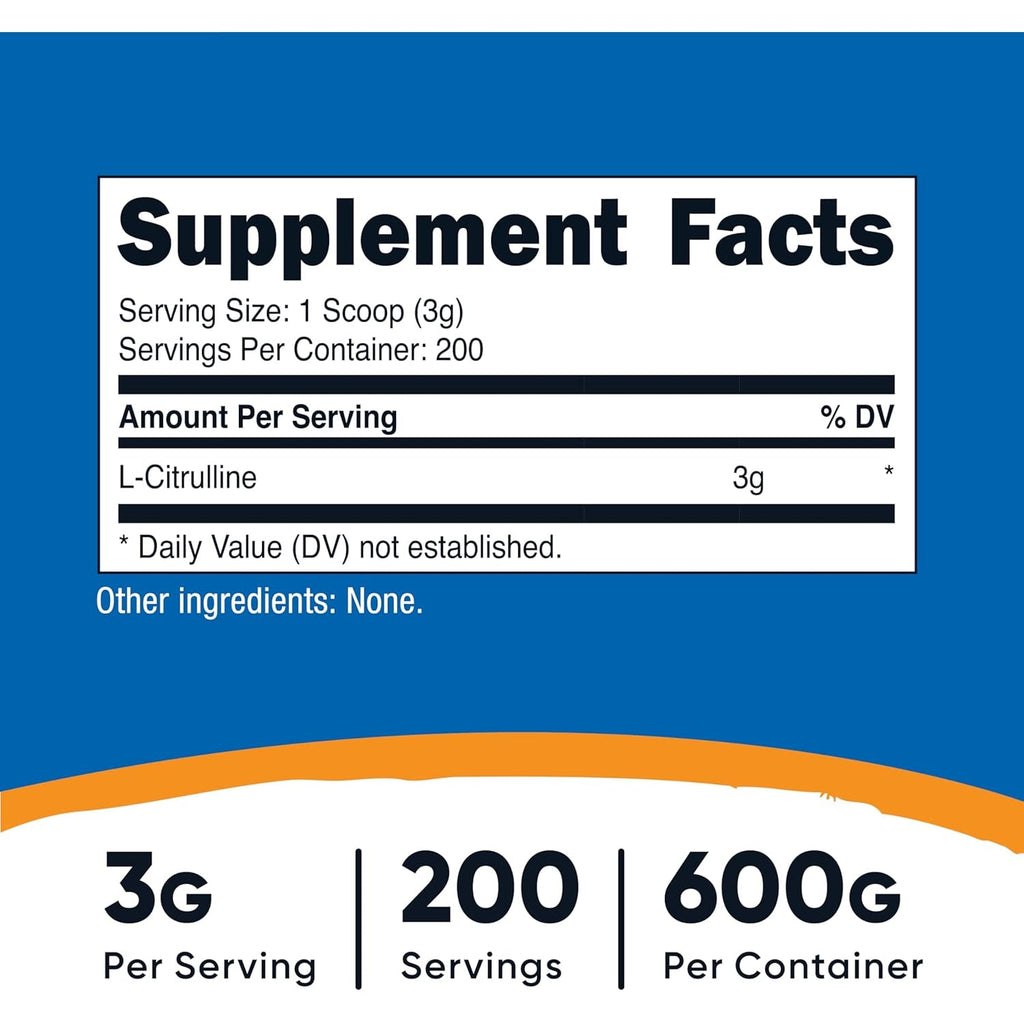 Nutricost Pure L-Citrulline (Base) Powder (600 Grams)