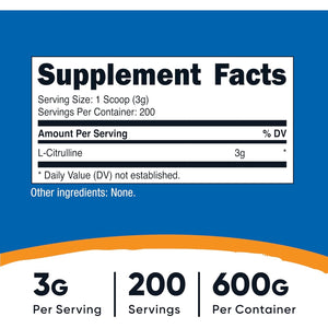 Nutricost Pure L-Citrulline (Base) Powder (600 Grams)