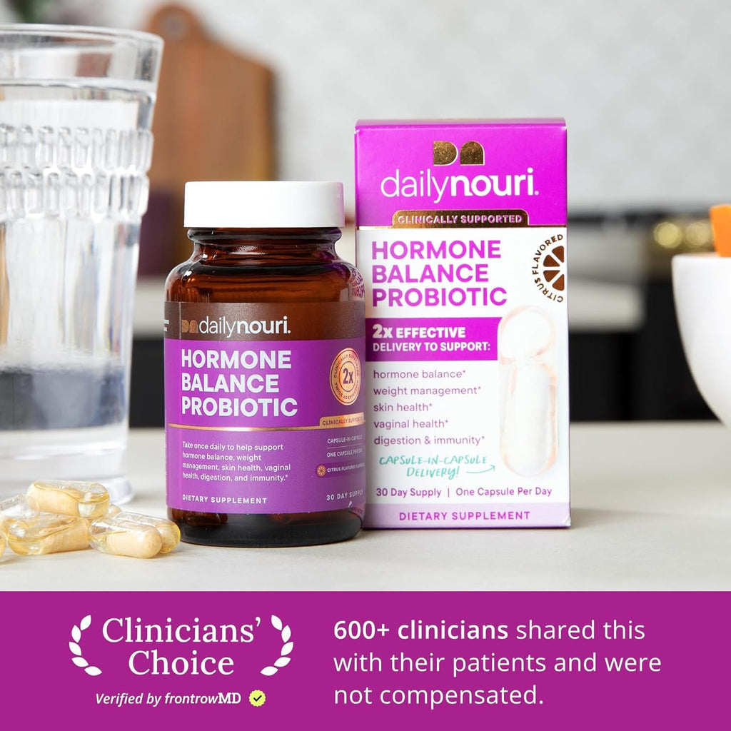 Daily Nouri Hormone Balance Probiotics for Women | Supports Estrogen Metabolism, PMS, Hormonal Acne & Bloating | 7 Clinically Studied Strains + Plant-Based Omega | 30-Day Supply