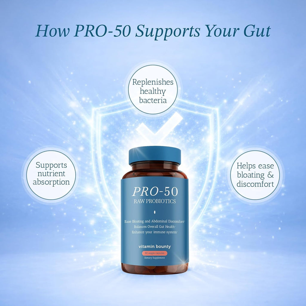 Vitamin Bounty Pro-50 - Probiotics for Women & Men - 50 Billion CFU - 13 Strains Probiotic + Prebiotic - Probiotics for Digestive Health - Delayed Release Capsules - 60 Count