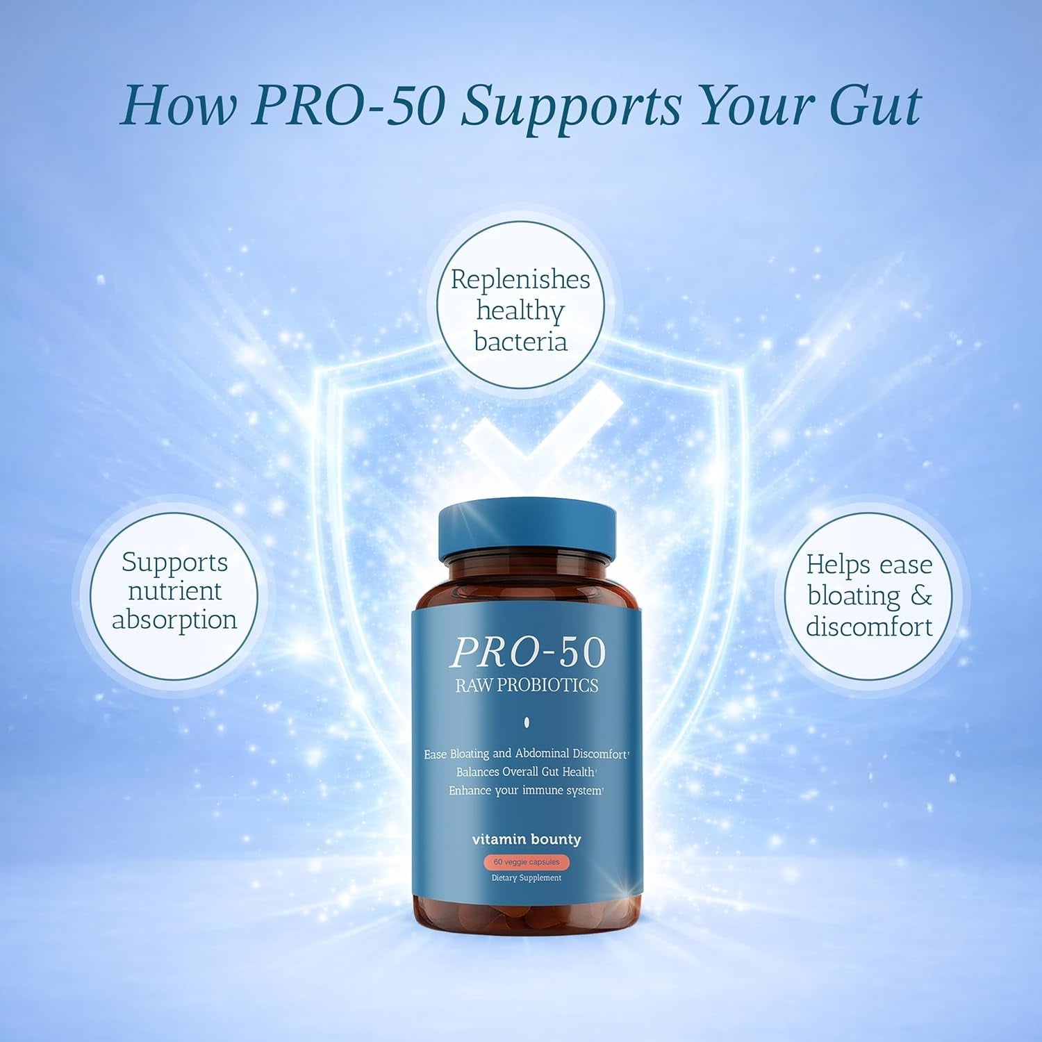 Vitamin Bounty Pro-50 - Probiotics for Women & Men - 50 Billion CFU - 13 Strains Probiotic + Prebiotic - Probiotics for Digestive Health - Delayed Release Capsules - 60 Count